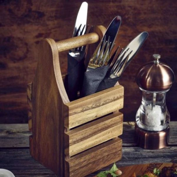 Besteckhalter aus Akazienholz 10 x 10 x 20cm WCH10 by Genware color Svart