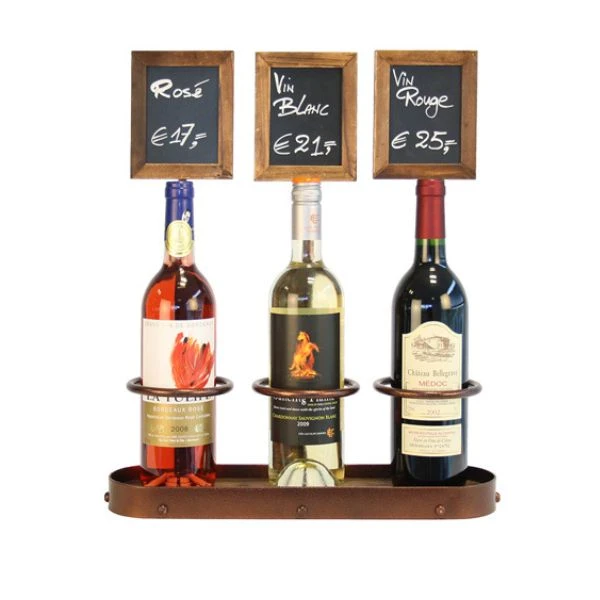 Genware Weinflaschen-Display für 3 Flaschen mit Kreidetafel WB-WR-3 by Genware color Svart