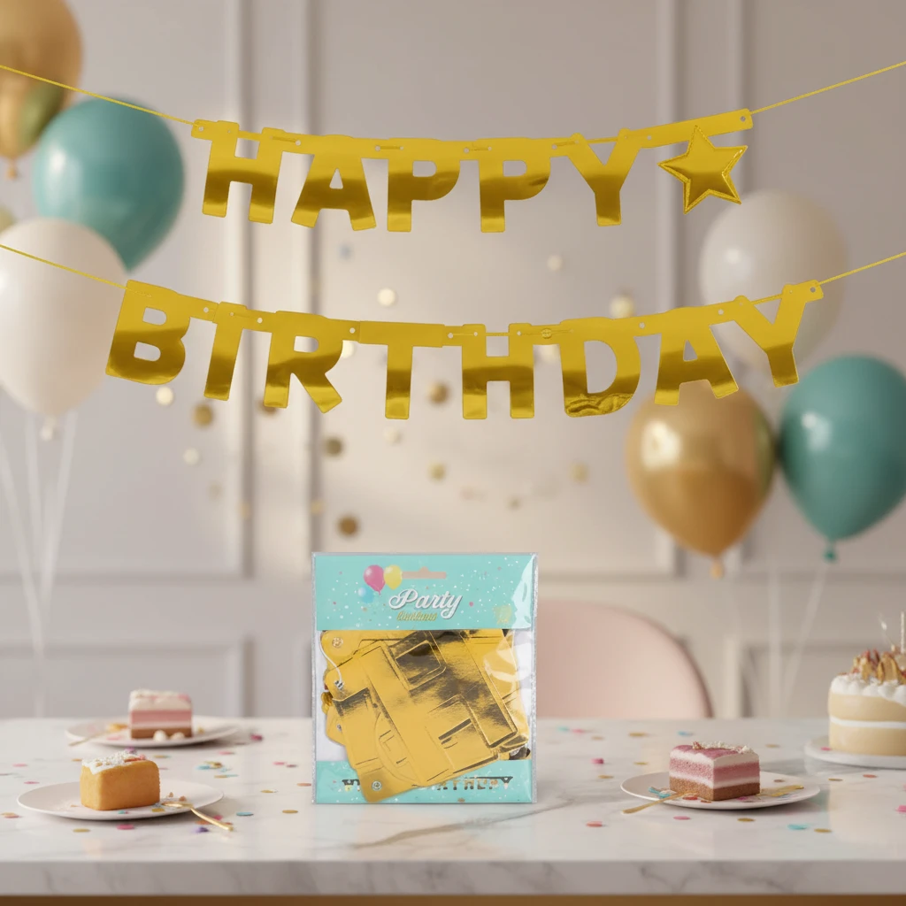 Wimpelkette mit Schriftzug „Happy Birthday“ in Gold 491009350 by Koop color Svart