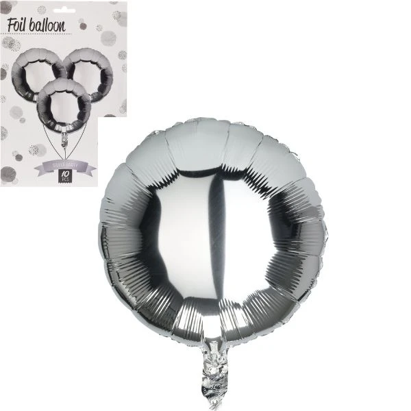 Folienballon Silber rund 46 cm – 10 Stk. 491020480 by Koop color Silver
