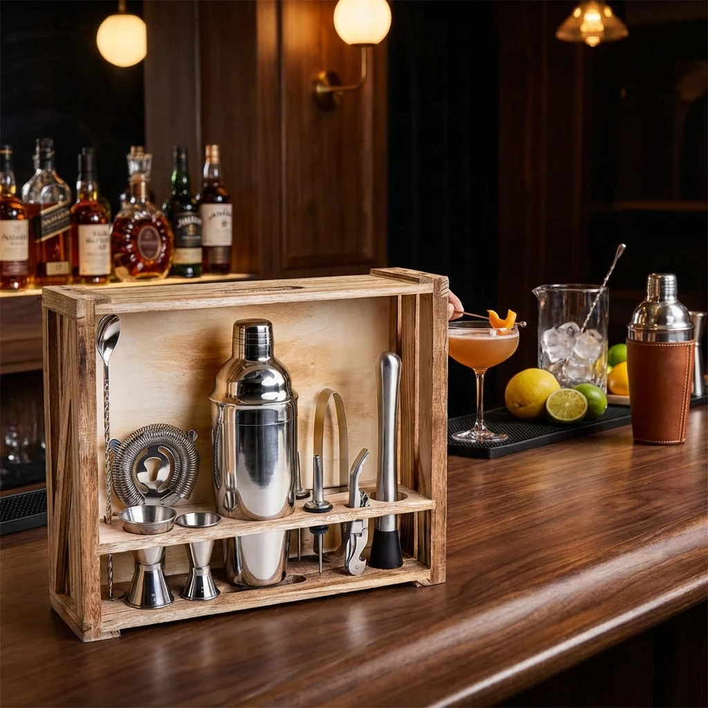 Cocktail-Set Deluxe 11-teilig in Holzbox CG-TJ26 by Barlife color Svart