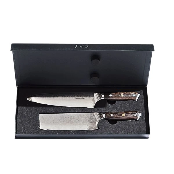 Damascus By Hâws Kochmesser 32 cm + Gemüsemesser 30 cm Wengé 30-DBHCVW by Damascus by Hâws color Svart