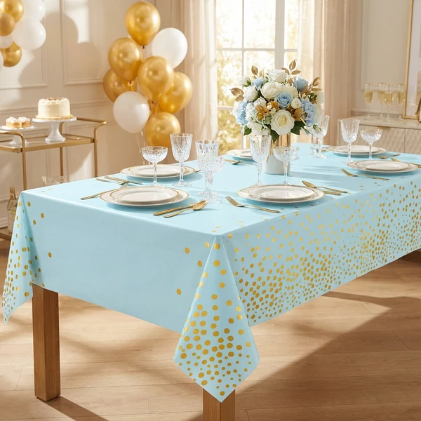 Folientischdecke B&C mit goldenen Punkten Hellblau 137x183 cm SH-OFGN by Godan color Svart