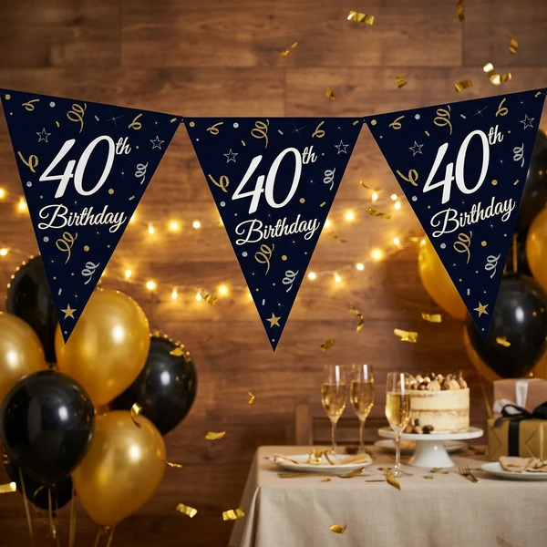 Beauty&Charm Papiergirlande mit Wimpeln "40" 28 x 270 cm GP-GF40 by Godan color Svart