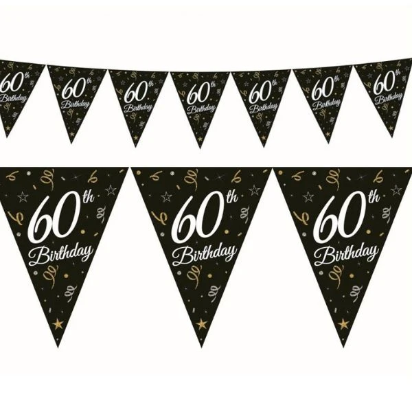 Beauty&Charm Papiergirlande mit Wimpeln "60" 28 x 270 cm GP-GF60 by Godan color Svart