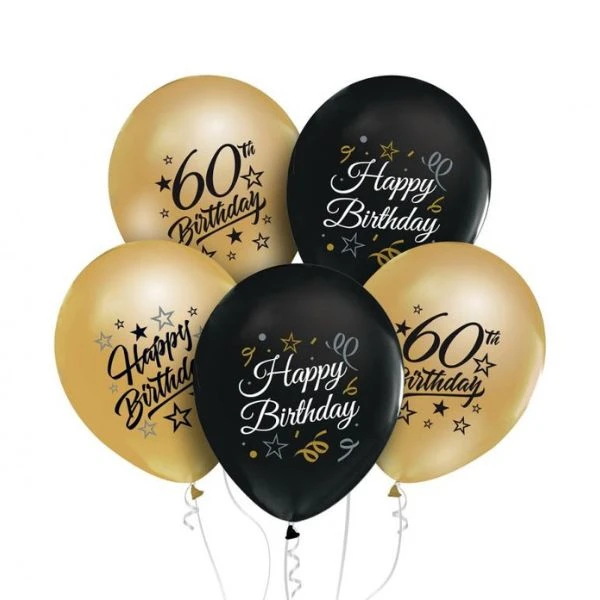 Beauty &amp; Charm Ballons 12" mit Aufdruck "60" in Gold und Schwarz, 5 Stück. GP-ZC60 by Godan color Svart