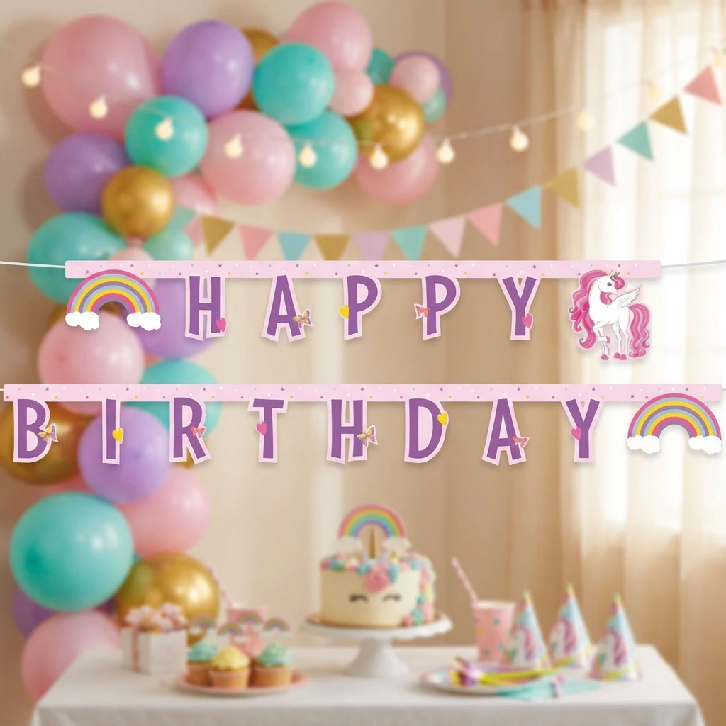 Happy Birthday Einhorn Banner 93763 by Godan color Svart