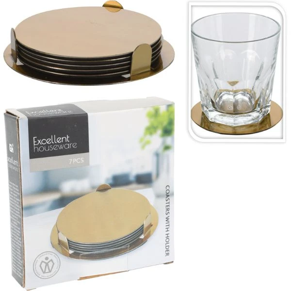 Untersetzer-Set 6-tlg. mit Halter Messing A12441190 by Koop color Mässing