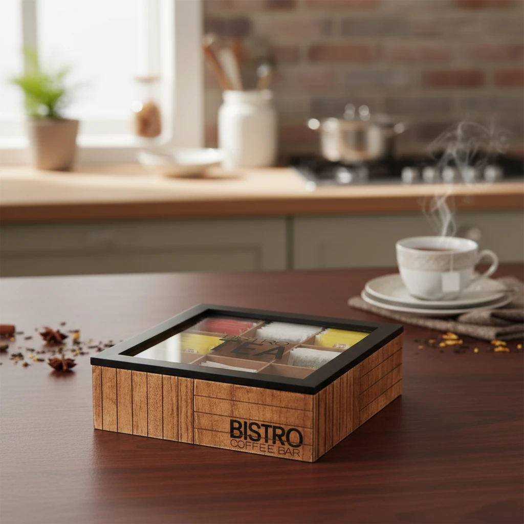 Teebox Bistro 24x24x7,5 cm HZ1940020 by Koop color Bruin