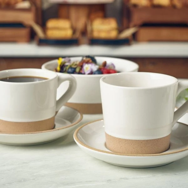 Kava Kaffeetasse aus weißem Steingut 34 cl/12 oz von Genware CUP-KW34 by Genware color Svart