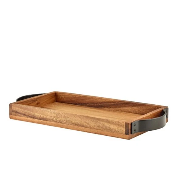Serviertablett aus Akazienholz mit Metallgriffen GenWare 32,5 x 17,5 WST3217 by Genware color Trä