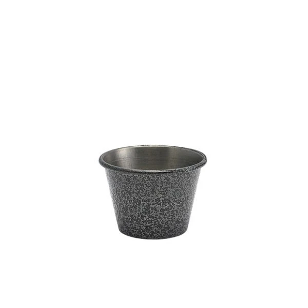 Genware Ramekin aus Edelstahl – Gehämmertes Silber, 2,5 oz / 7 cl RAMH2S by Genware color Svart