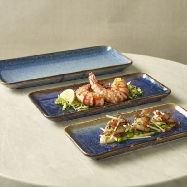 Terra Schmale Rechteckige Servierplatte Aqua Blau 27 x 12,5 cm Genware NR-PBL27 by Genware color Svart
